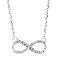 14K White Gold With 0.10 Ct Diamonds Infinity Necklace - 18 Inches