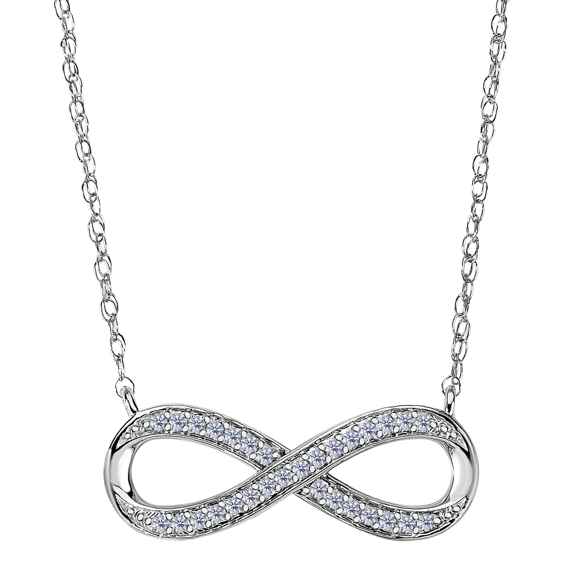 14K White Gold With 0.10 Ct Diamonds Infinity Necklace - 18 Inches