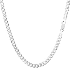 14k White Solid Gold Comfort Curb Chain Bracelet, 3.6mm, 7" - JewelryAffairs