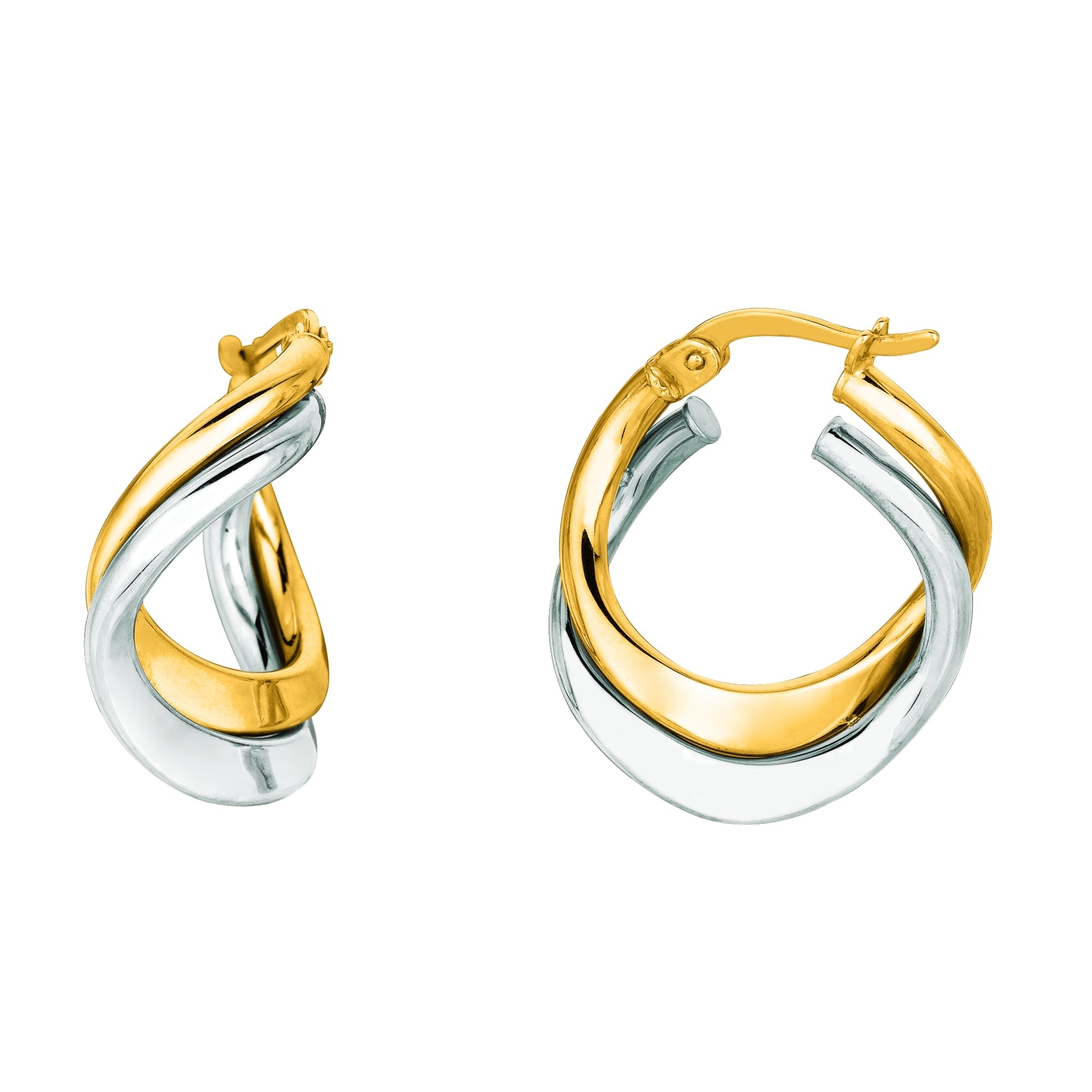 14K Yellow And White Gold Double Row Hoop Earrings, Diameter 17mm