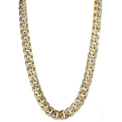 14k Yellow And White Gold Miami Cuban Pave Link Chain Necklace, Width 9.5mm, 22" - JewelryAffairs