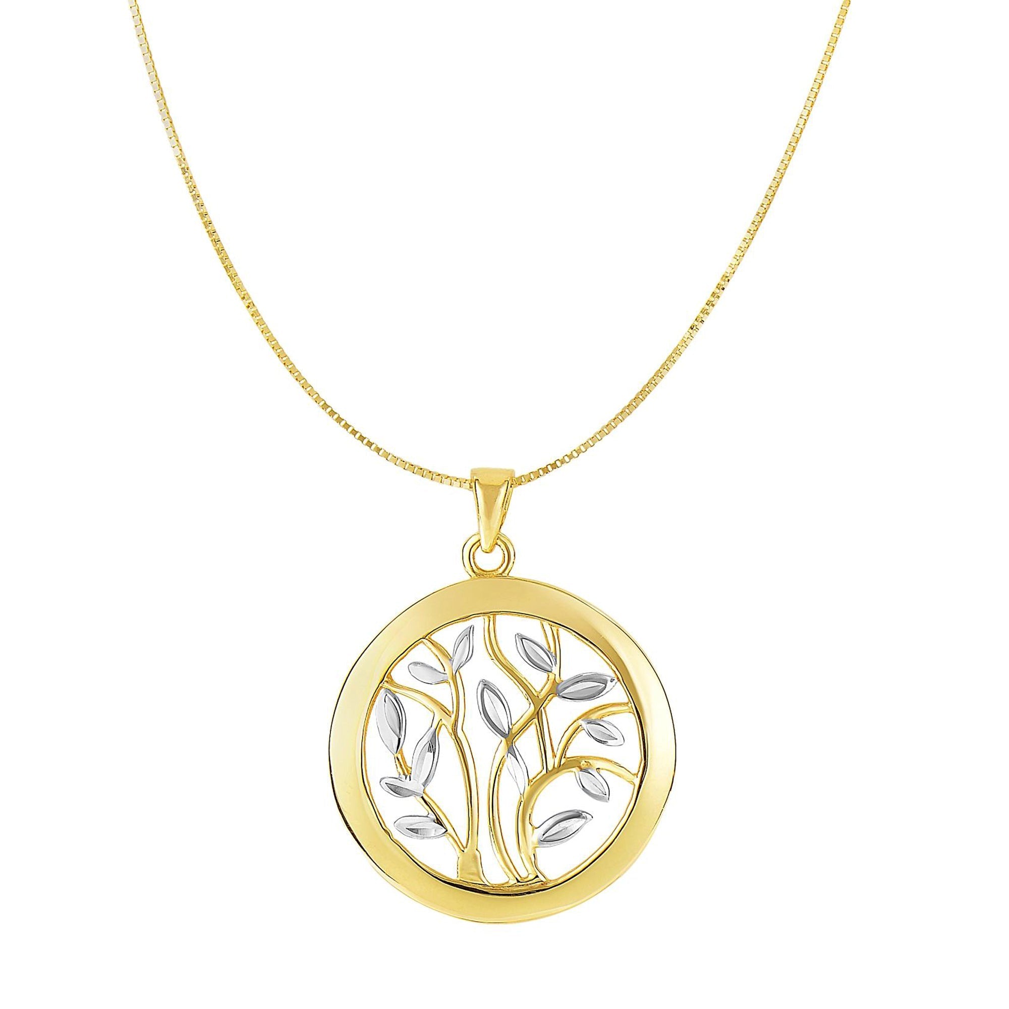 14k Yellow And White Gold Round Tree Of Life Necklace, 18"
