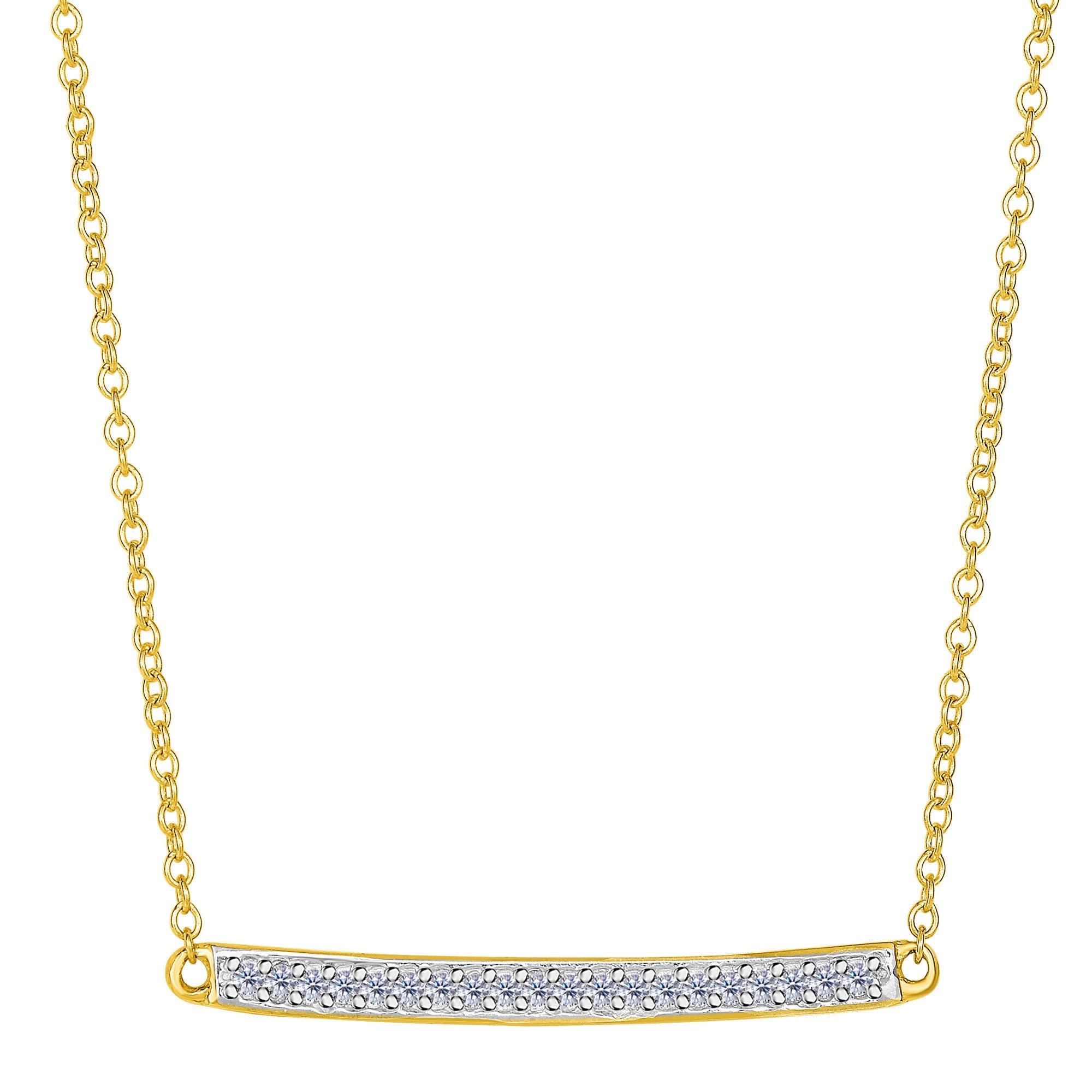 14k Yellow Gold 0.12Ct Diamond Bar Necklace - 18 Inch - JewelryAffairs