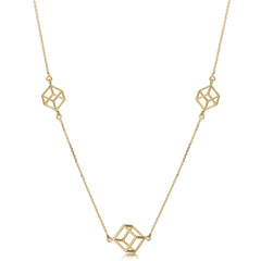 14k Yellow Gold 3D Cube Pendant Adjustable Necklace, 18"