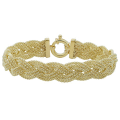 14k Yellow Gold Braided Triple Popcorn Link Womens Bracelet, 7.5" - JewelryAffairs