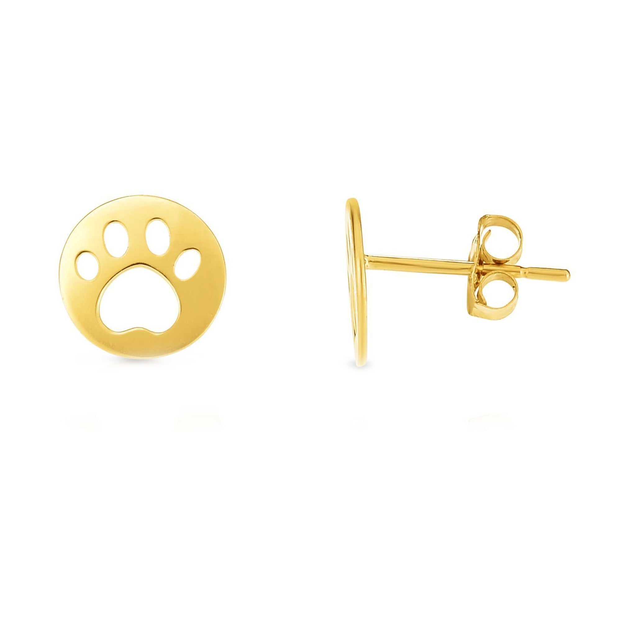 14k Yellow Gold Cat Pow Stud Earrings - JewelryAffairs