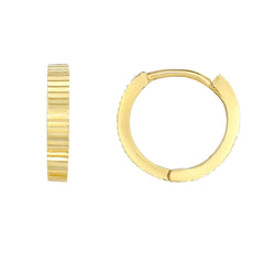 14K Yellow Gold Diamond Cut Round Huggie Hoop Earrings, 12mm - JewelryAffairs