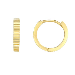 14K Yellow Gold Diamond Cut Round Huggie Hoop Earrings, 12mm - JewelryAffairs