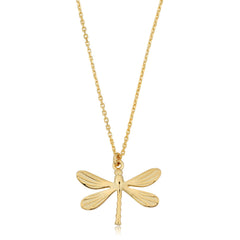 14K Yellow Gold Dragonfly Pendant Necklace, 18"