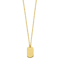 14K Yellow Gold Engravable Dog Tag Pendant Necklace, 16" To 18" Adjustable