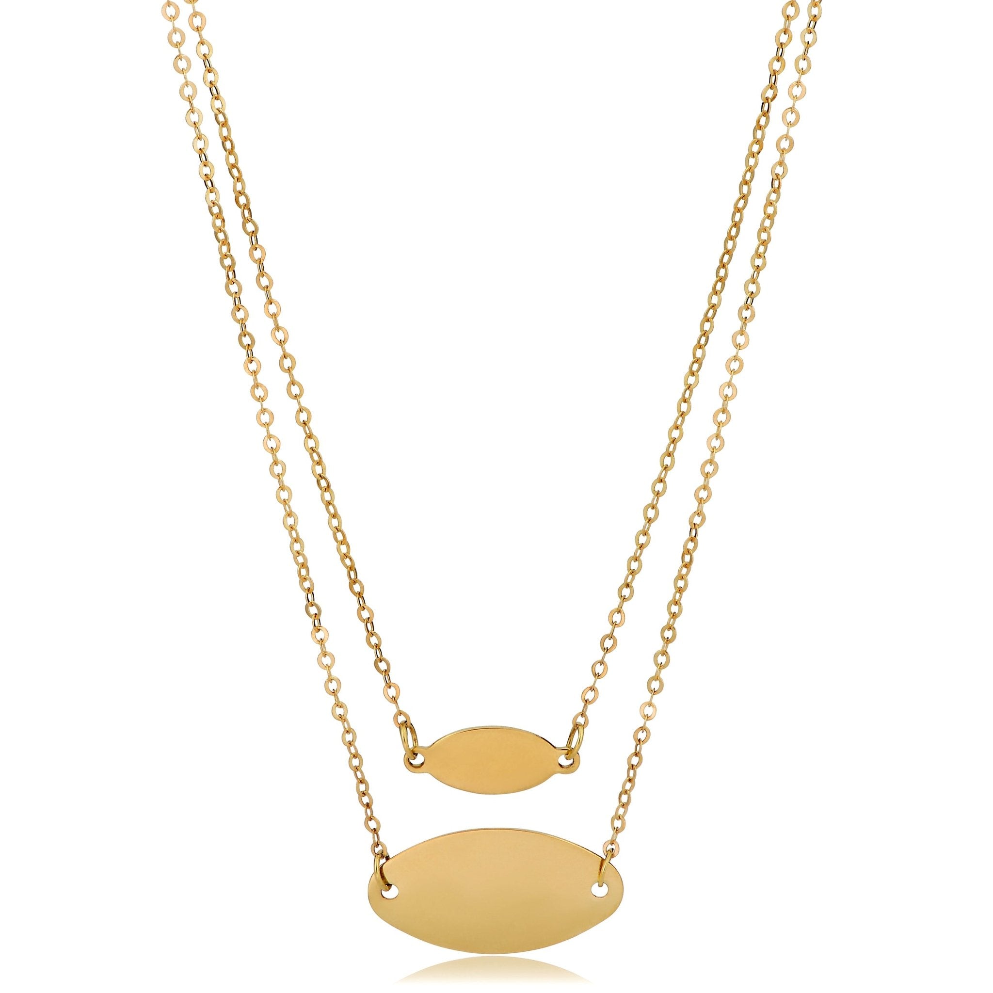 14K Yellow Gold Graduated Oval Disc Layered Necklace, 18" - JewelryAffairs