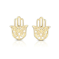 14k Yellow Gold Hamsa Shape Stud Earrings - JewelryAffairs