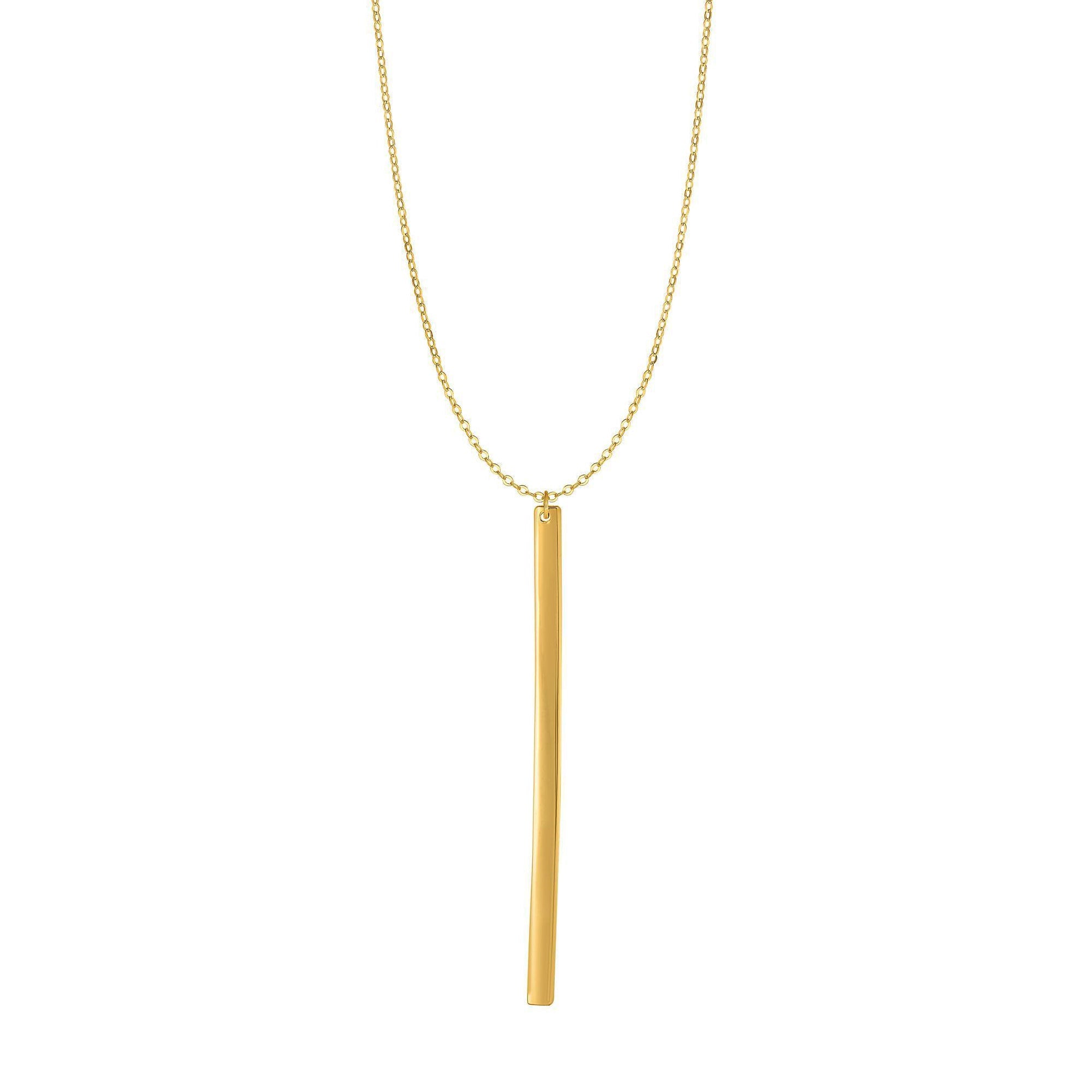 14k Yellow Gold Hanging Bar Necklace, 24" - JewelryAffairs