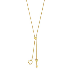 14k Yellow Gold Heart And Arrow Charm Long Necklace, 28" - JewelryAffairs
