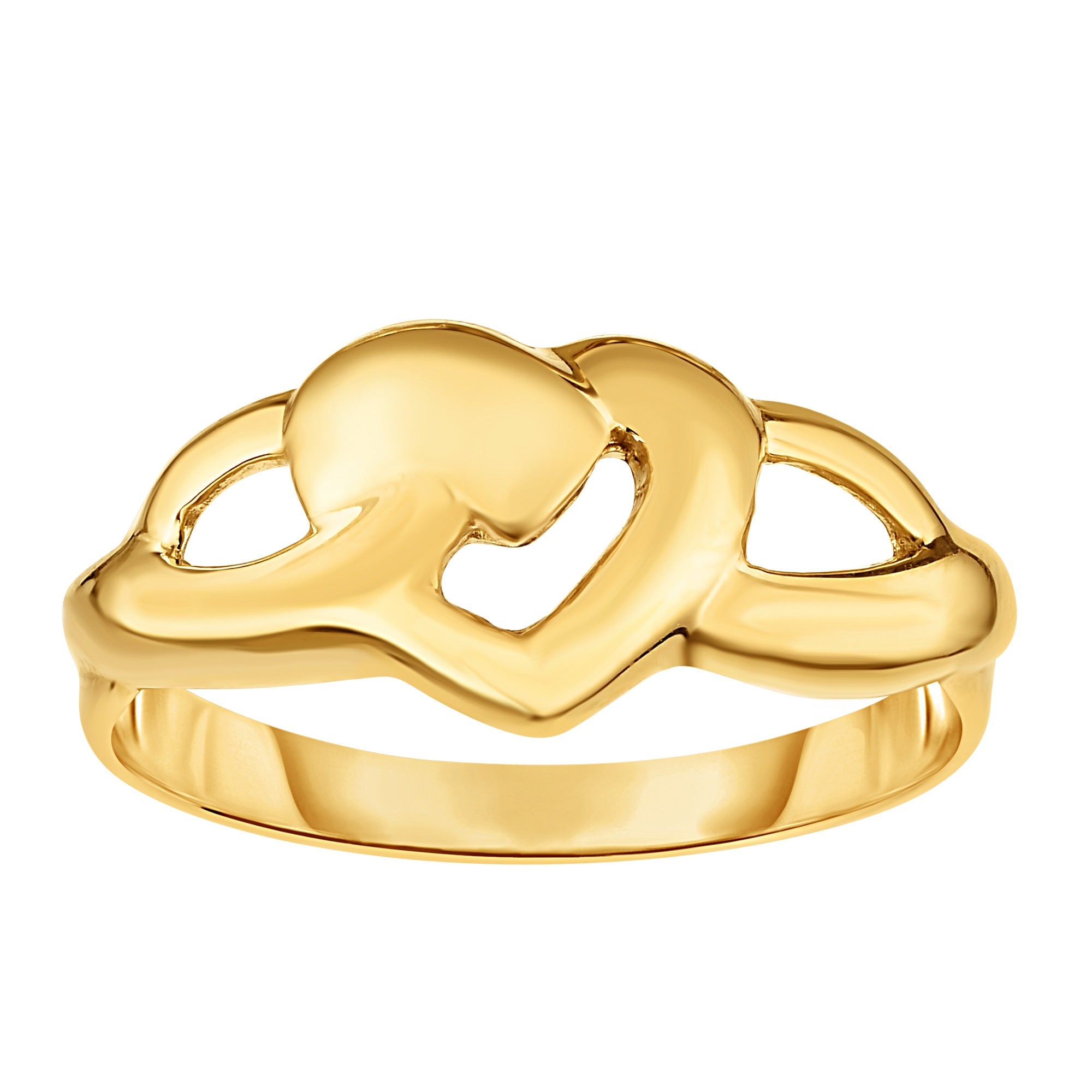 14K Yellow Gold Heart Design Ring, Size 7 - JewelryAffairs