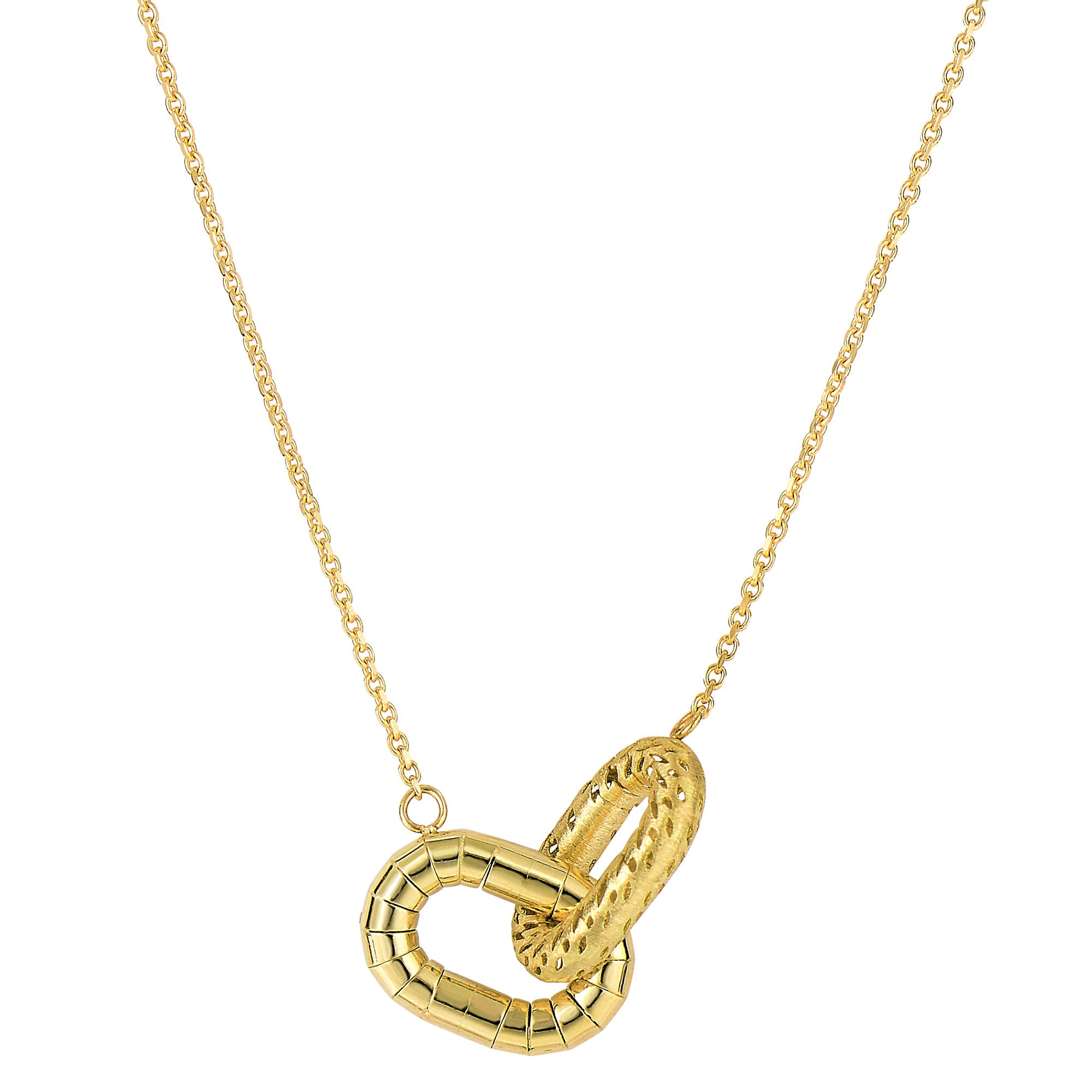14k Yellow Gold Interconnected Oval Charms Necklace, 18" - JewelryAffairs