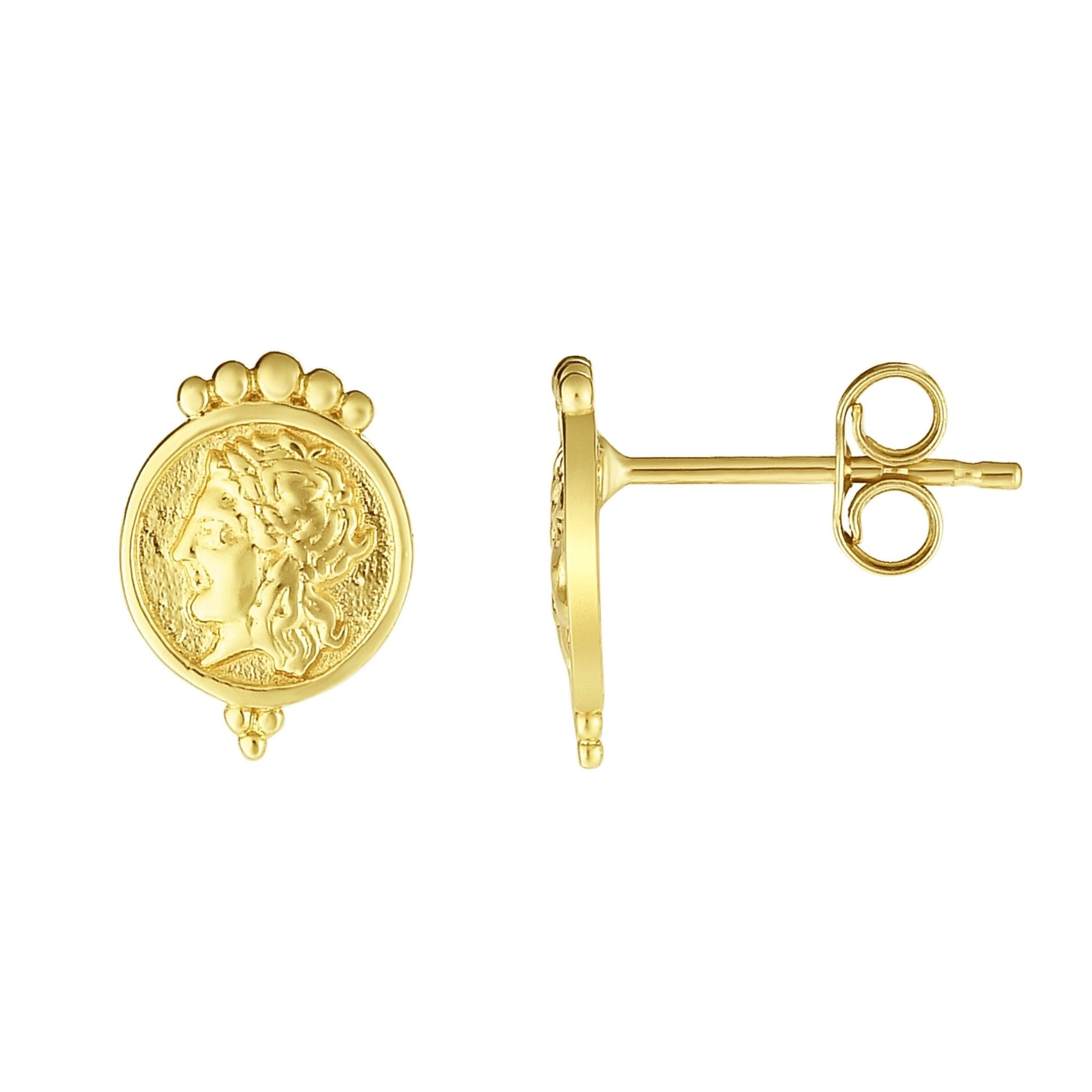 14k Yellow Gold Lady Head Stud Earrings - JewelryAffairs