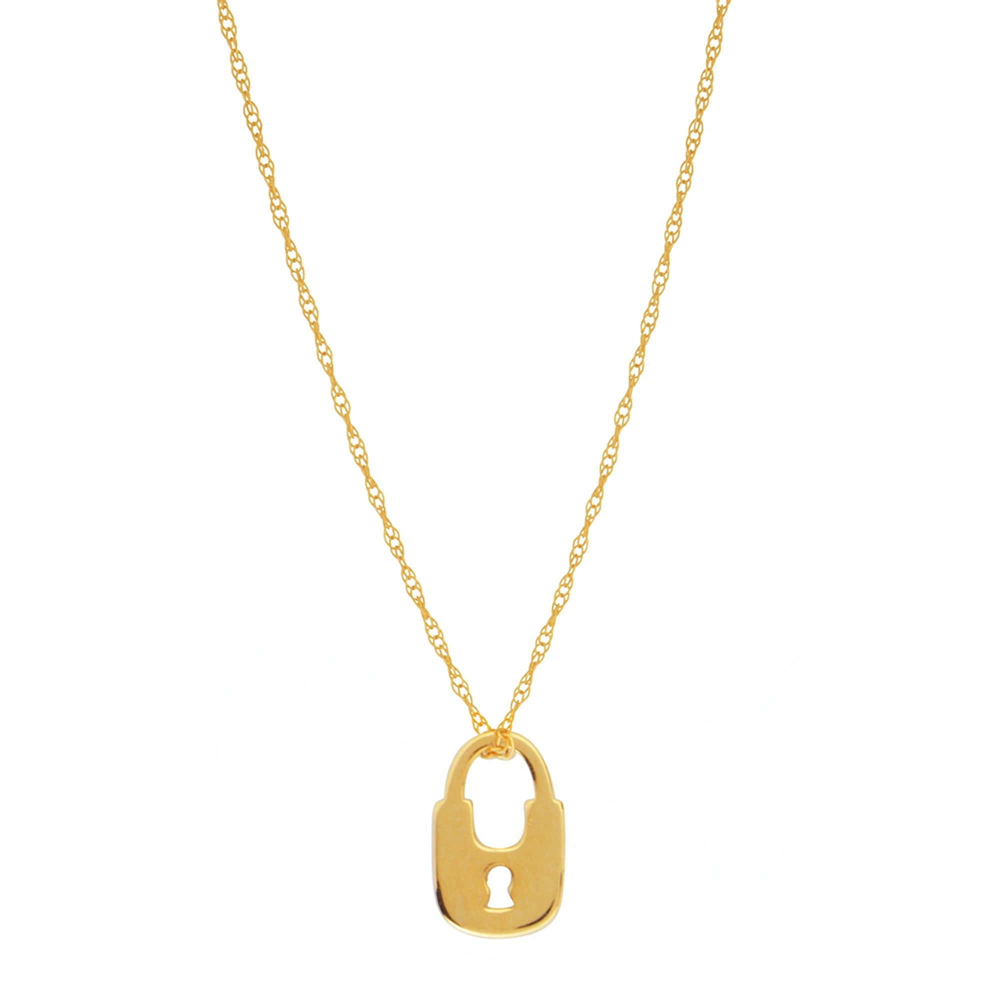 14K Yellow Gold Mini Lock Pendant Necklace, 16" To 18" Adjustable