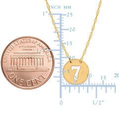 14K Yellow Gold Mini Lucky Number Seven Necklace, 16" To 18" Adjustable - JewelryAffairs