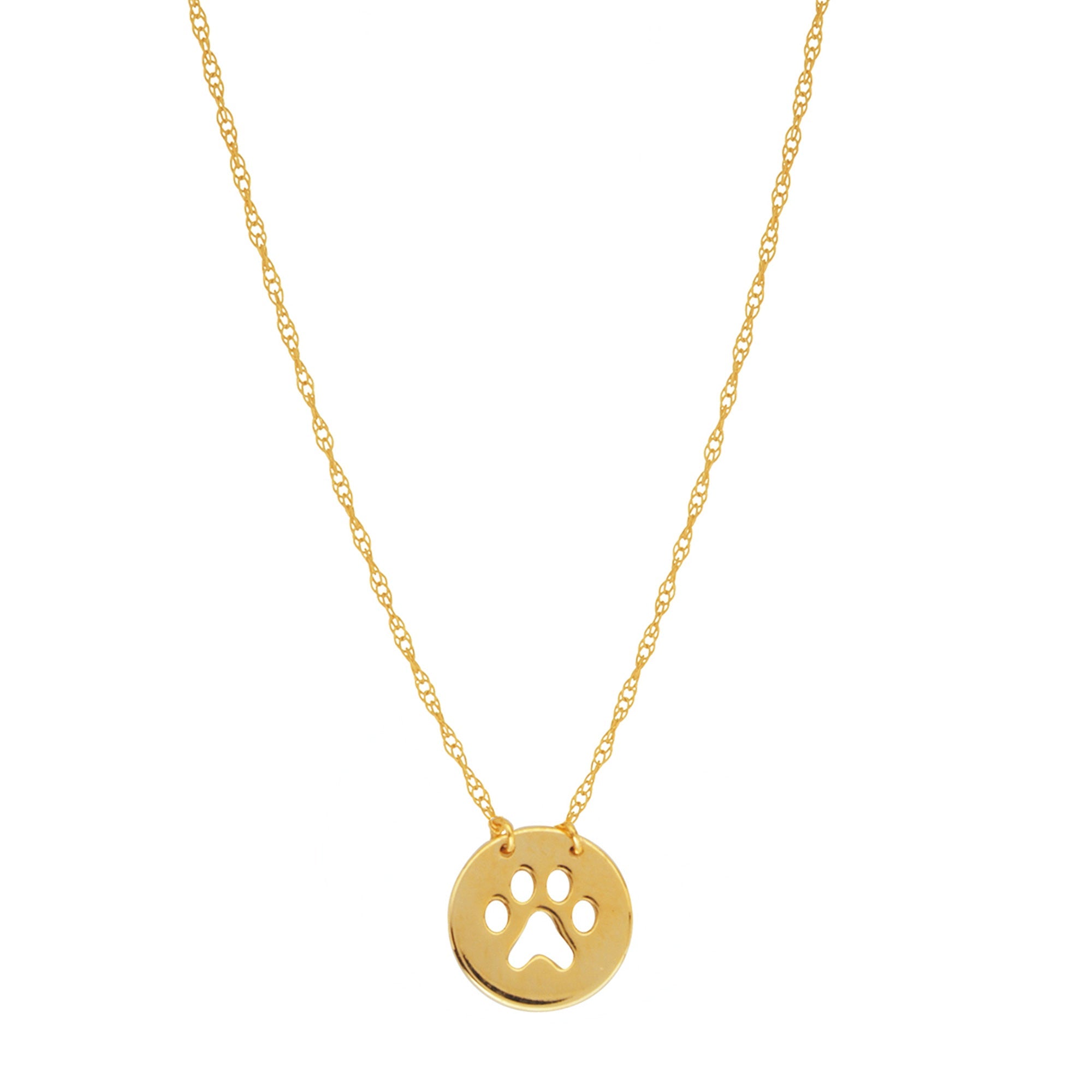 14K Yellow Gold Mini Paw Print Pendant Necklace, 16" To 18" Adjustable - JewelryAffairs