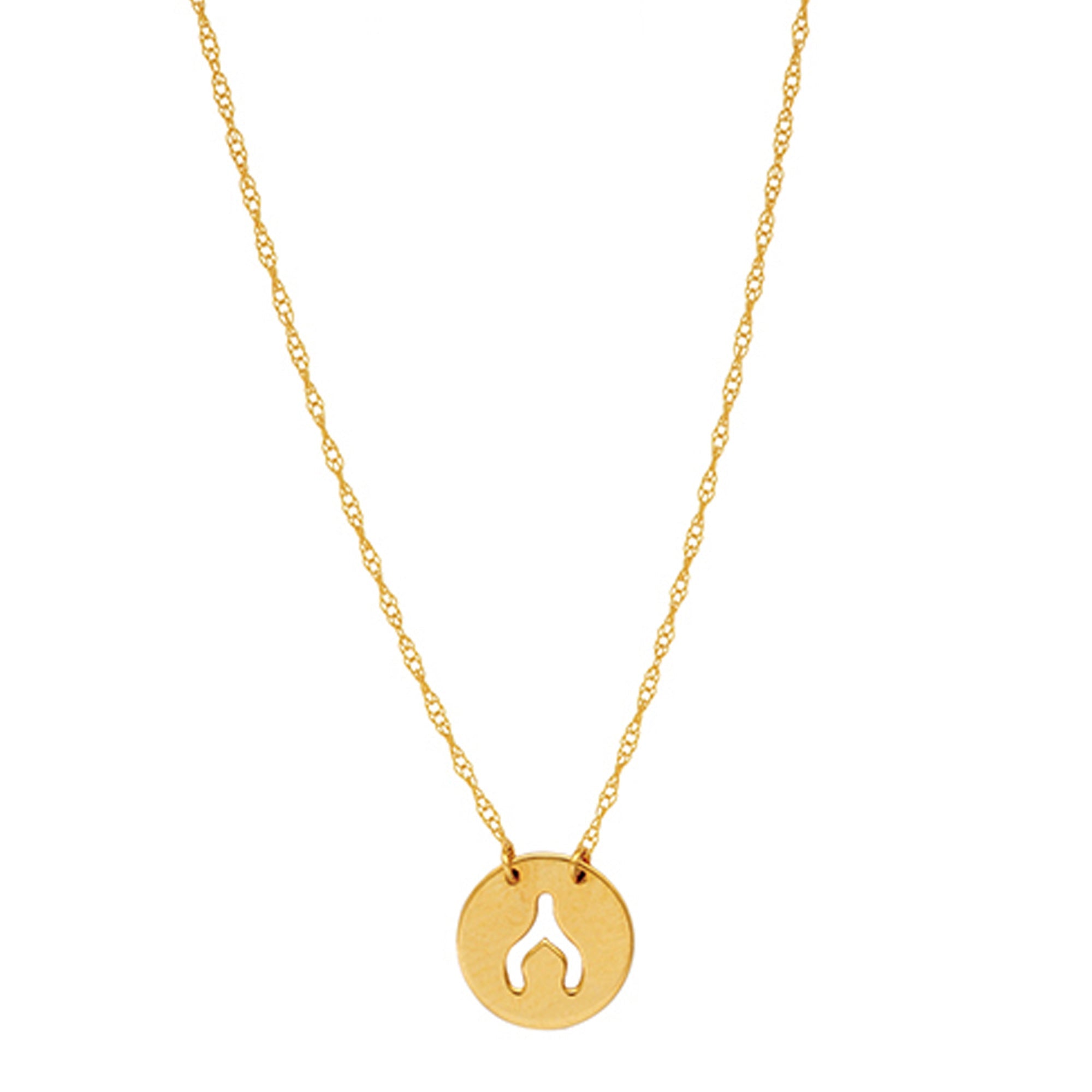 14K Yellow Gold Mini Wishbone Pendant Necklace, 16" To 18" Adjustable