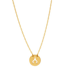 14K Yellow Gold Mini Wishbone Pendant Necklace, 16" To 18" Adjustable
