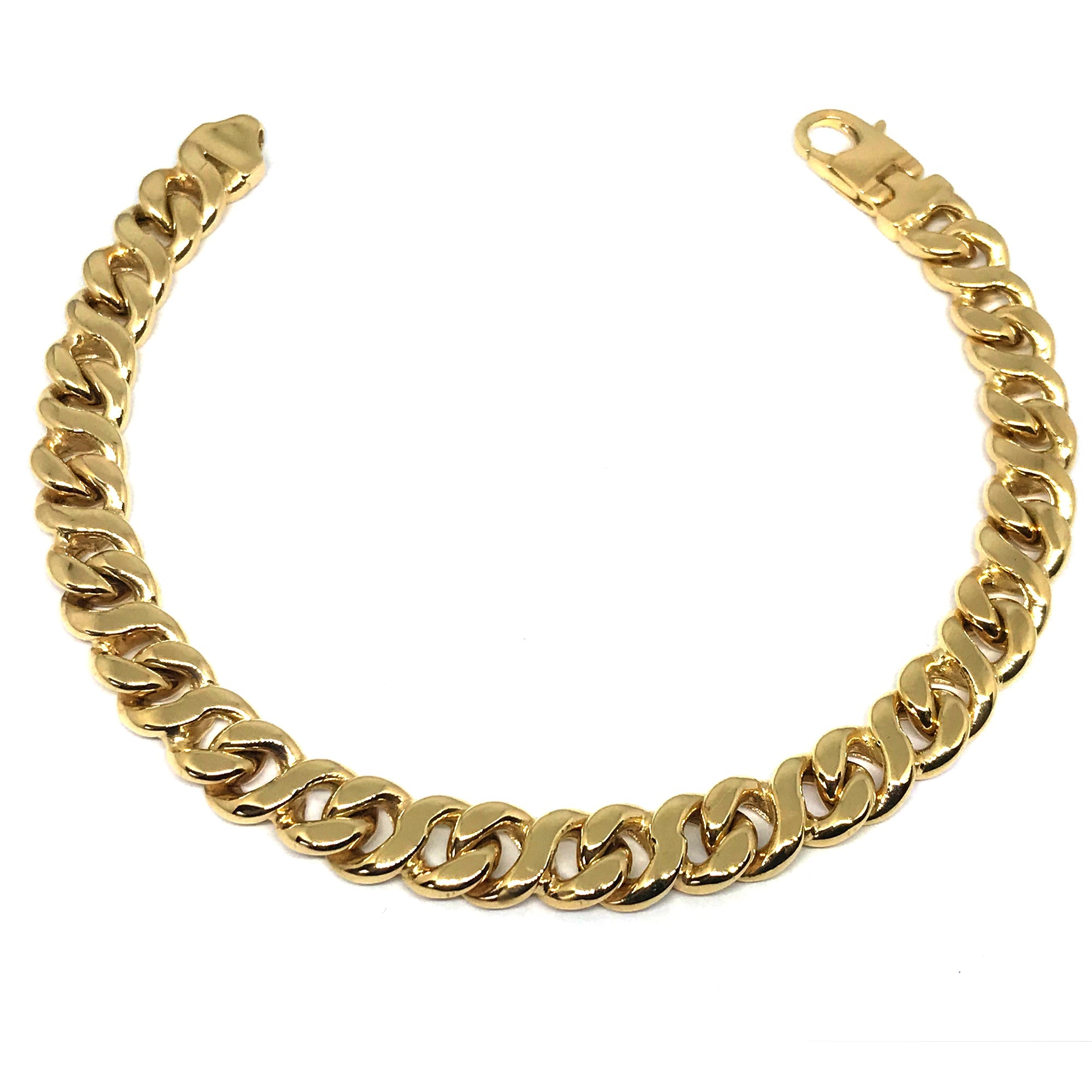 14k Yellow Gold Oval Curb Link Mens Bracelet, 8.5" - JewelryAffairs