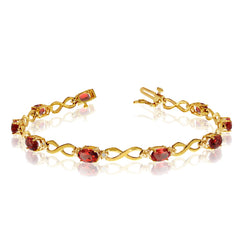 14K Yellow Gold Oval Garnet Stones And Diamonds Infinity Tennis Bracelet, 7" - JewelryAffairs