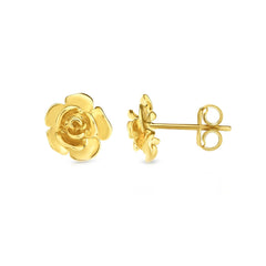 14k Yellow Gold Rose Bud Stud Earrings - JewelryAffairs