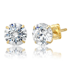 14k Yellow Gold Round Cut White Cubic Zirconia Stud Earrings - JewelryAffairs