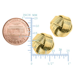 14k Yellow Gold Shiny 6 Row Love Knot Stud Earrings, 12mm