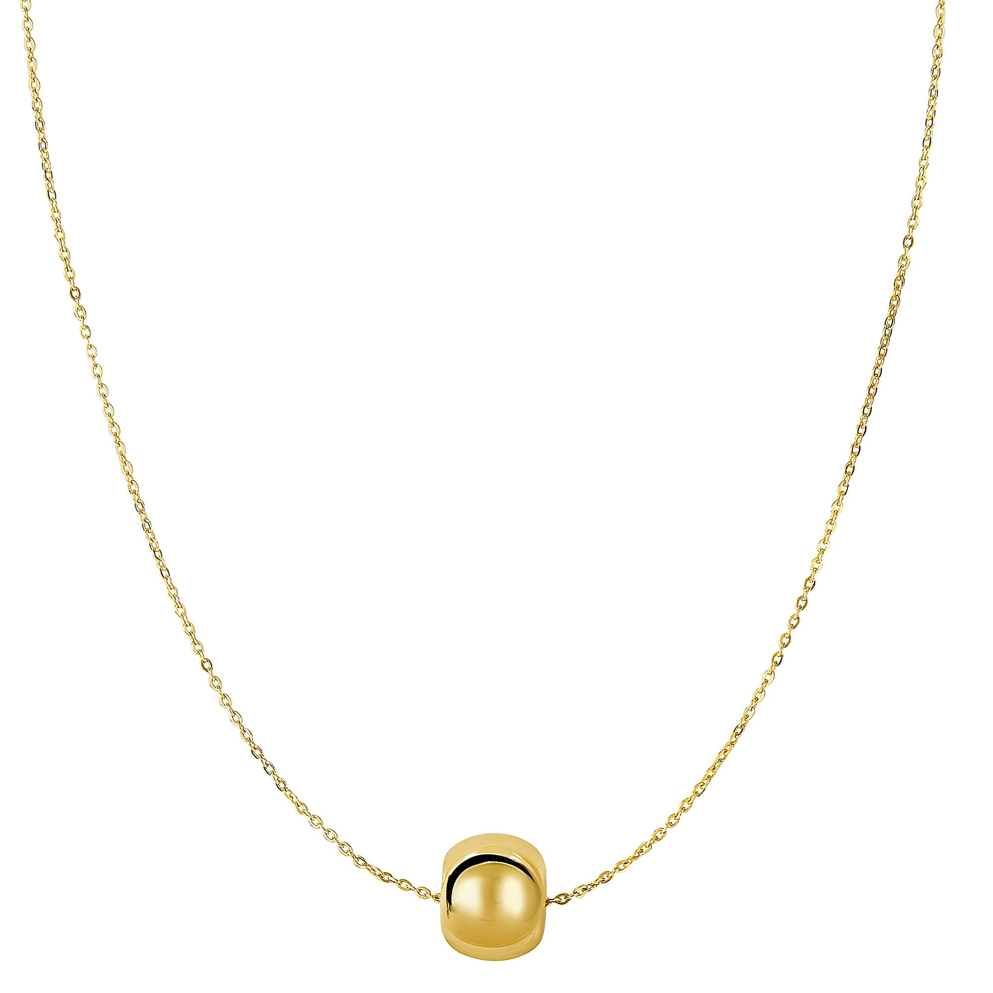 14k Yellow Gold Shiny 8mm Round Bead Charm Necklace, 18" - JewelryAffairs