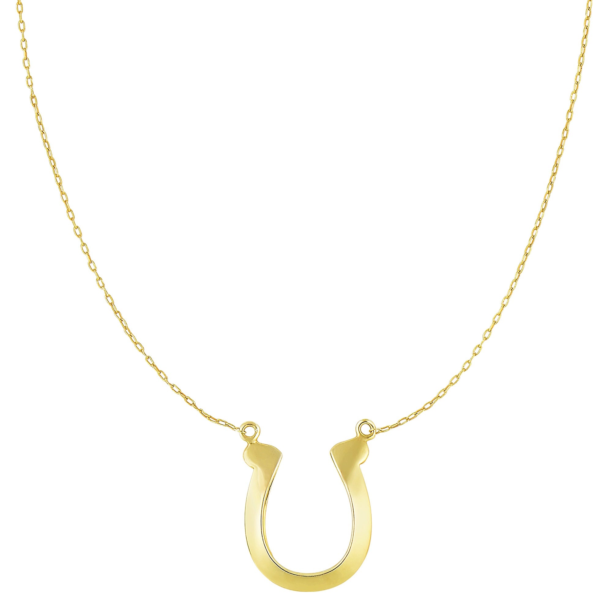 14k Yellow Gold Shiny Lucky Horse Shoe Pendant Necklace, 18" - JewelryAffairs