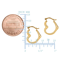 14k Yellow Gold Shiny Open Heart Hoop Earrings, Diameter 15mm - JewelryAffairs