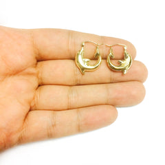 14K Yellow Gold Shiny Small Dolphin Hoop Earrings, Diameter 16mm - JewelryAffairs