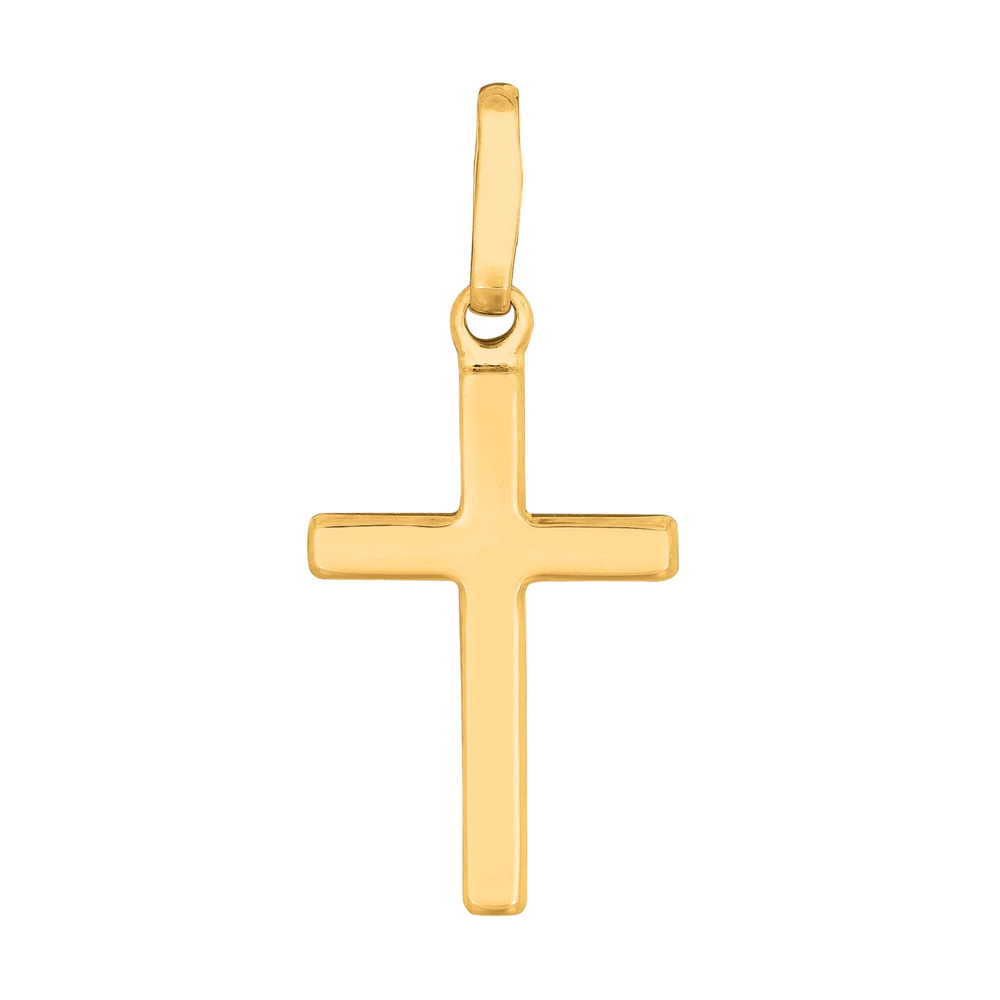 14k Yellow Gold Shiny Square Flat Style Cross Pendant - JewelryAffairs