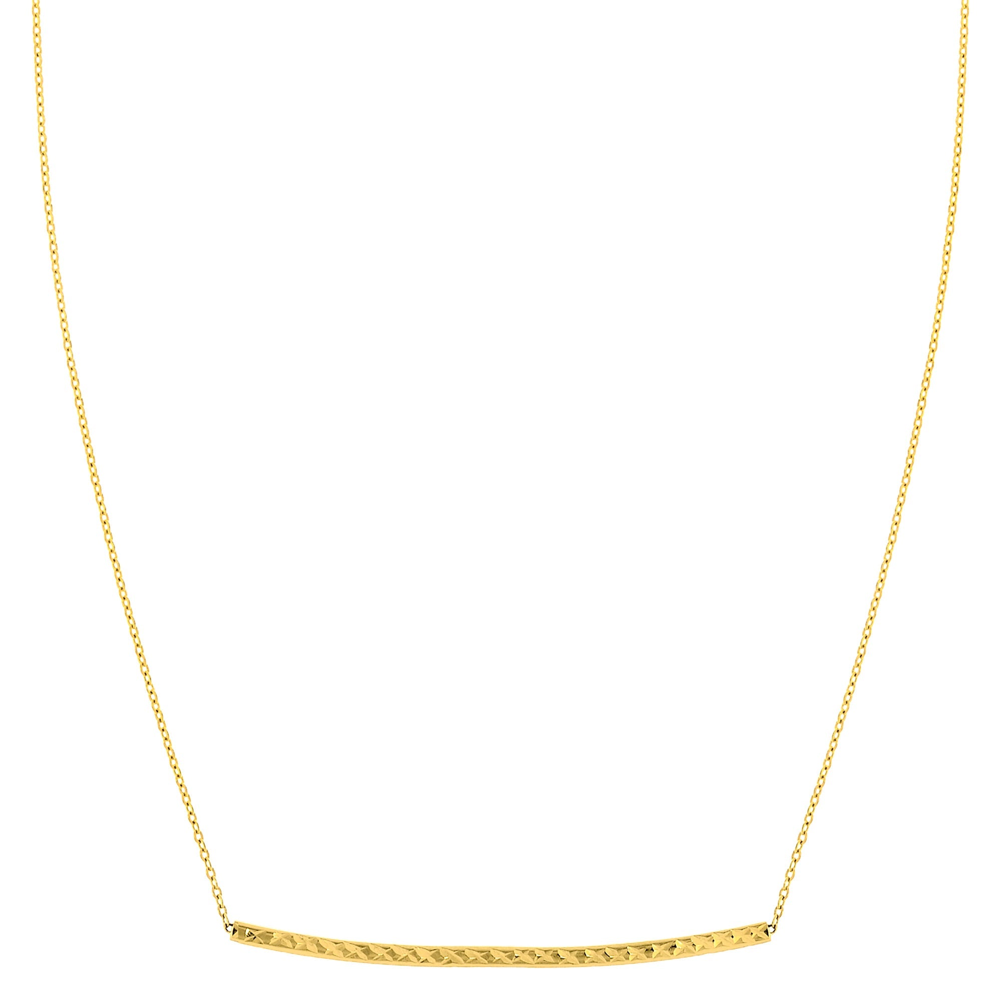 14K Yellow Gold Sideways Curved Bar Pendant Necklace, 17" - JewelryAffairs