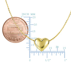 14k Yellow Gold Sliding Puffed Heart Pendant Necklace, 18"