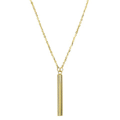 14k Yellow Gold Textured Hanging Bar Pendant Necklace, 18" - JewelryAffairs