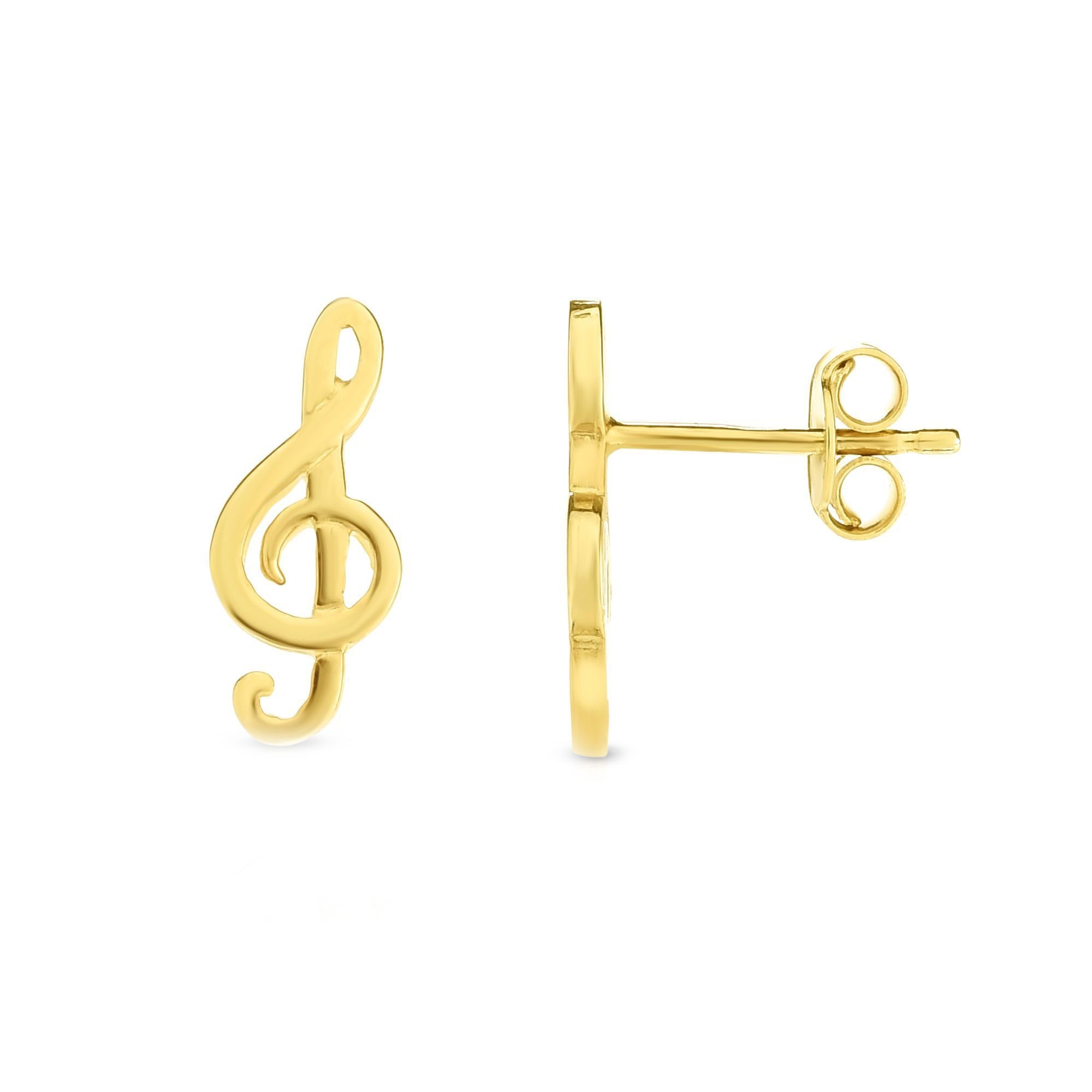 14k Yellow Gold Treble Clef Music Stud Earrings - JewelryAffairs