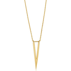14K Yellow Gold V Shape Chevron Pendant Necklace, 18"