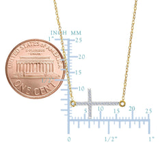 14k Yellow Gold With 0.05ct Diamonds Side Ways Cross Necklace - 18 Inches