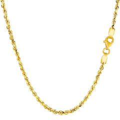 14k Yellow Solid Gold Diamond Cut Rope Chain Necklace, 2.25mm - JewelryAffairs
