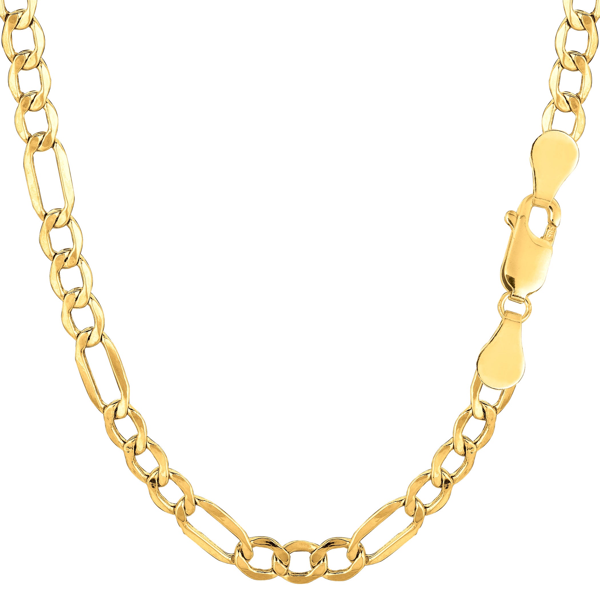 10k Yellow Gold Hollow Figaro Chain Necklace, 4.6mm fine designer jewelry for men and women