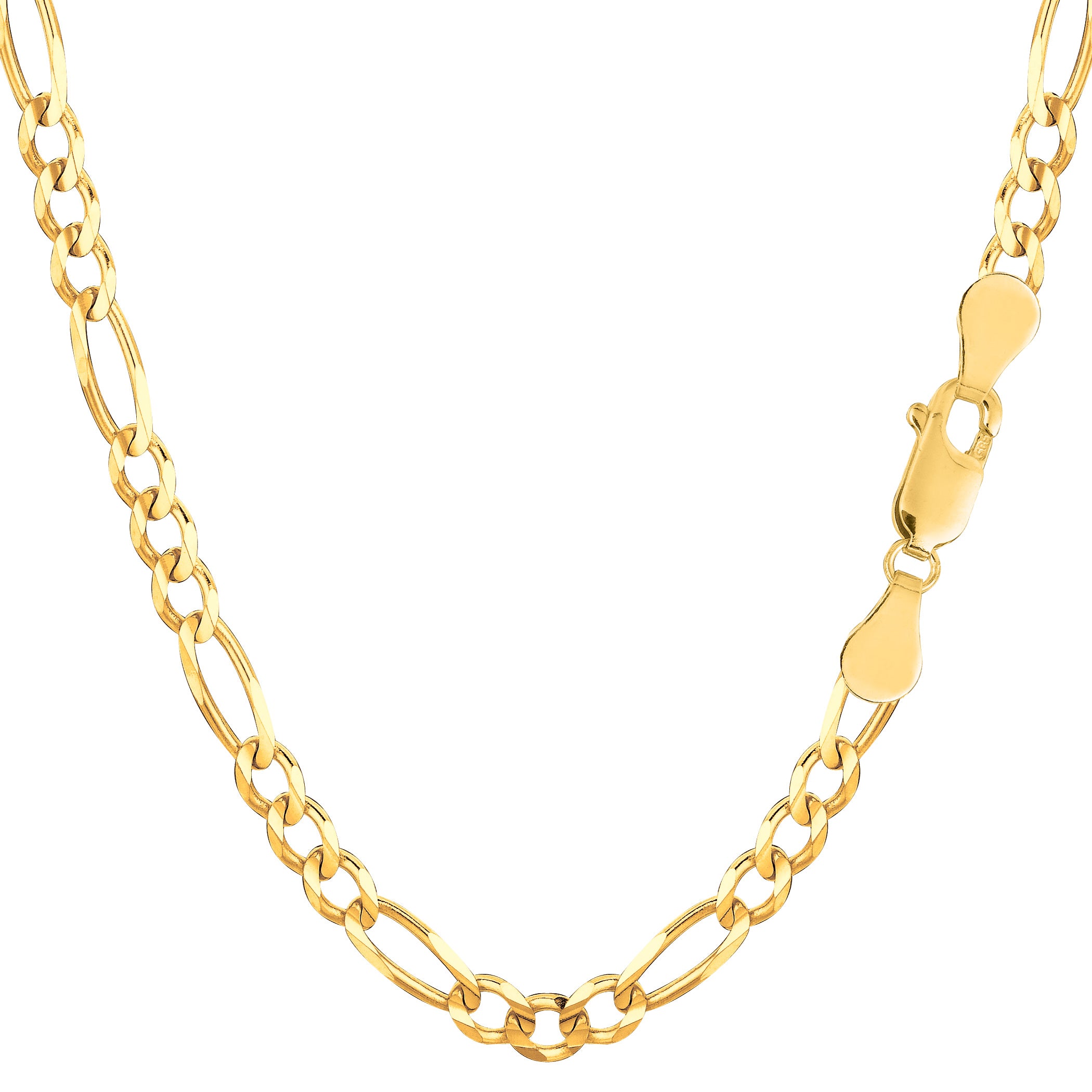 10k Yellow Solid Gold Figaro Chain Necklace, 4.0mm fine designer jewelry for men and women