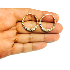 10k Yellow Gold Swirl Texture Round Hoop Earrings, Diameter 25mm fine designer jewelry for men and women