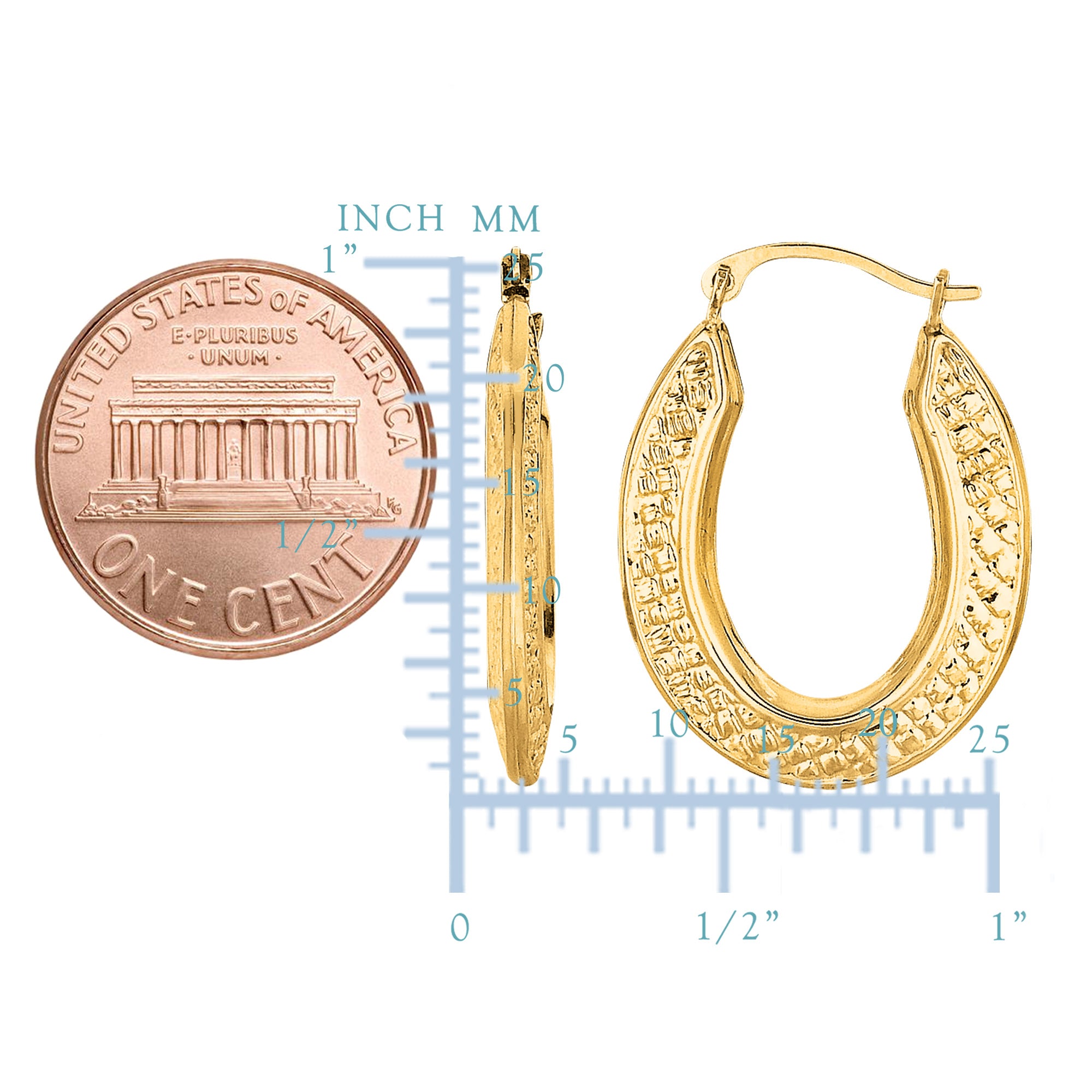 10k Yellow Gold Weave Texture Design Oval Shape Hoop Earrings fine designer jewelry for men and women