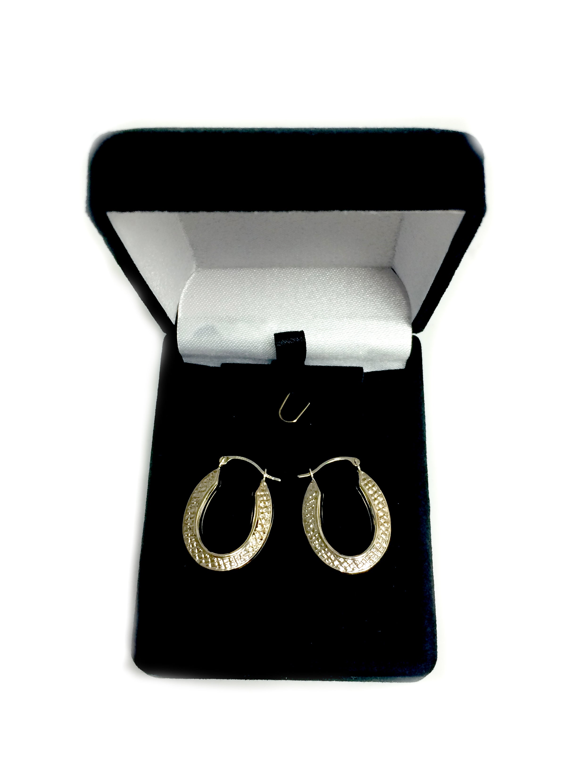 10k Yellow Gold Weave Texture Design Oval Shape Hoop Earrings fine designer jewelry for men and women