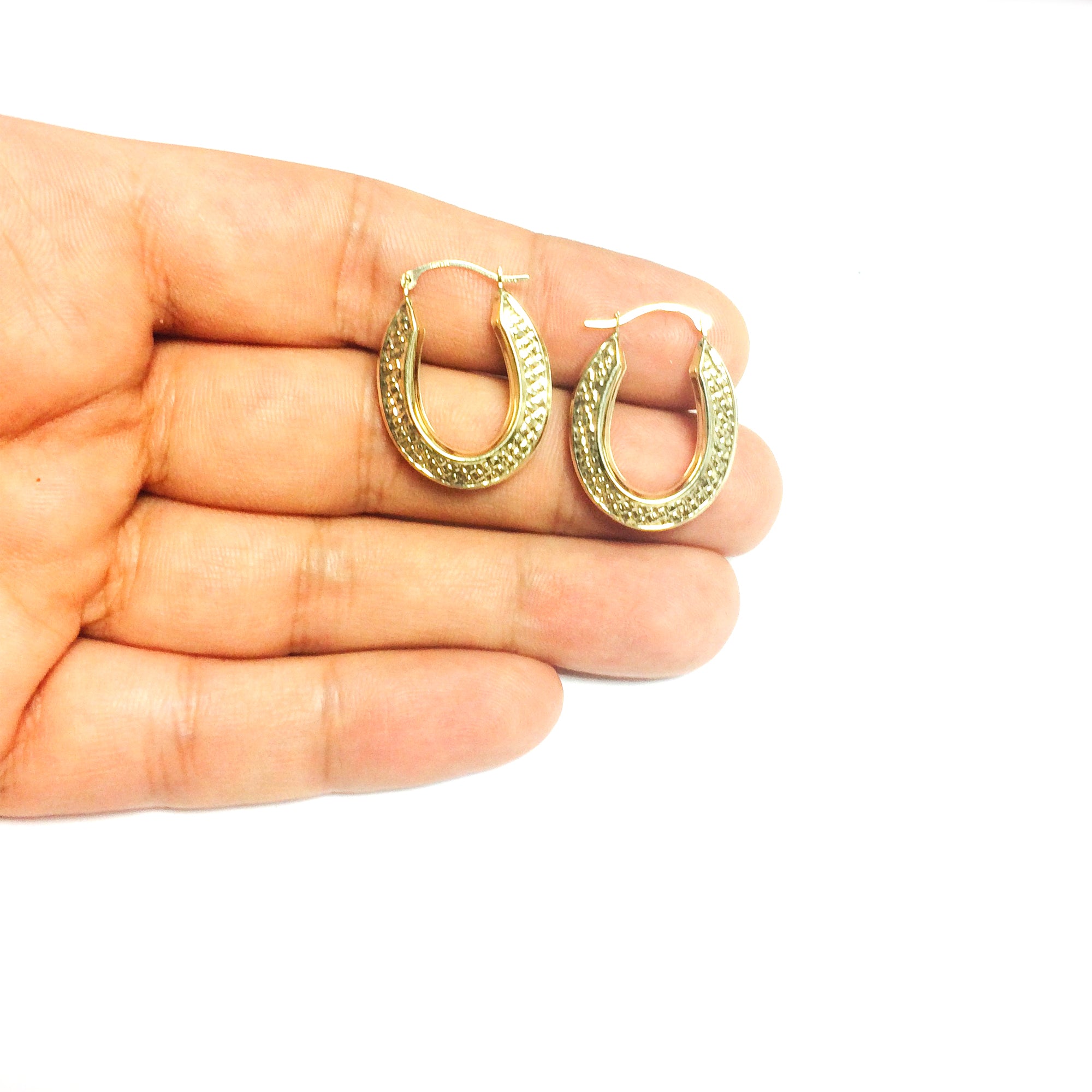 10k Yellow Gold Weave Texture Design Oval Shape Hoop Earrings fine designer jewelry for men and women