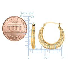 10k Yellow Gold Weave Texture Design Round Shape Hoop Earrings, Diameter 20mm fine designer jewelry for men and women